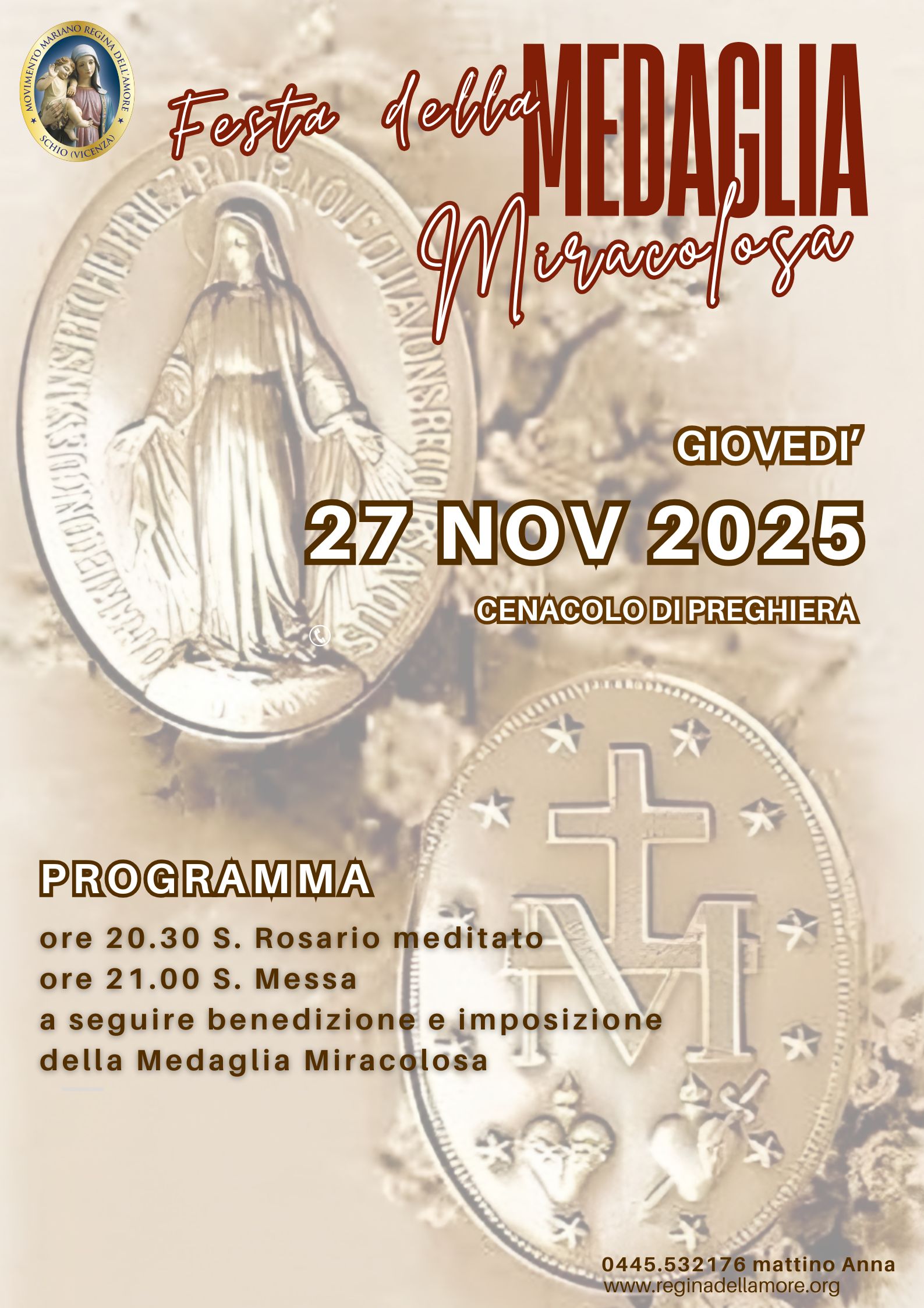 FESTA DELLA MEDAGLIA MIRACOLOSA – GIOVEDI' 27 NOVEMBRE 2025 – CENACOLO ...